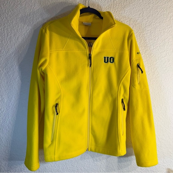 Oregon Ducks Columbia Fleece Jacket Sz M Womens Full Zip University NCAA Script - Picture 1 of 8